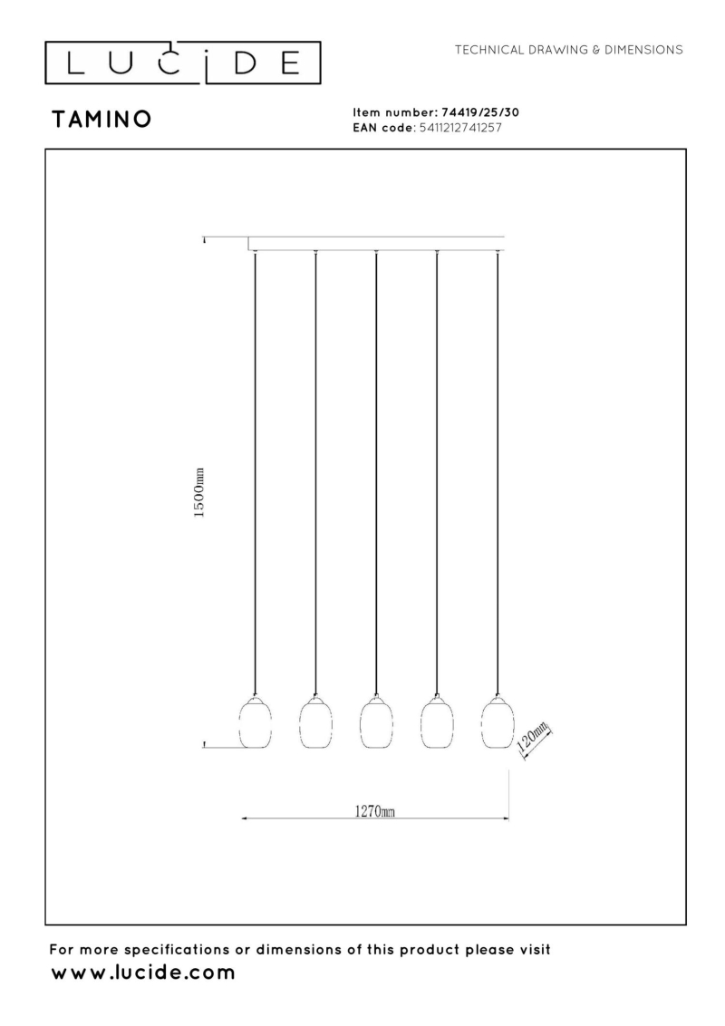 Lucide TAMINO - Pendant light - LED Dim. - 5x5,6W 3000K - Black
